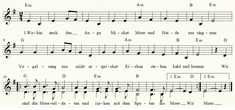Fig. 2 Die Moorsoldaten, mélodie arrangée par Eisler. 